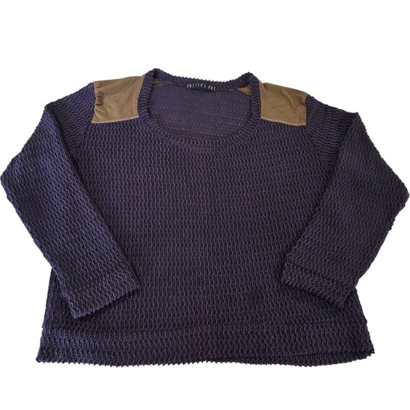 Potters Pot Pullover Sweater Womens Navy Blue M Long Sleeve Knit Shoulder Patch - Picture 1 of 12